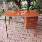 School desk in formica, wood and vintage metal - children's desk