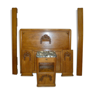 Bed and bedside art deco oak