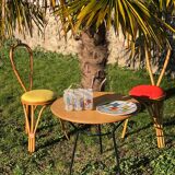 Coffee table & 2 vintage bamboo and rattan chairs 1950
