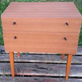 Teak veneer bedside table