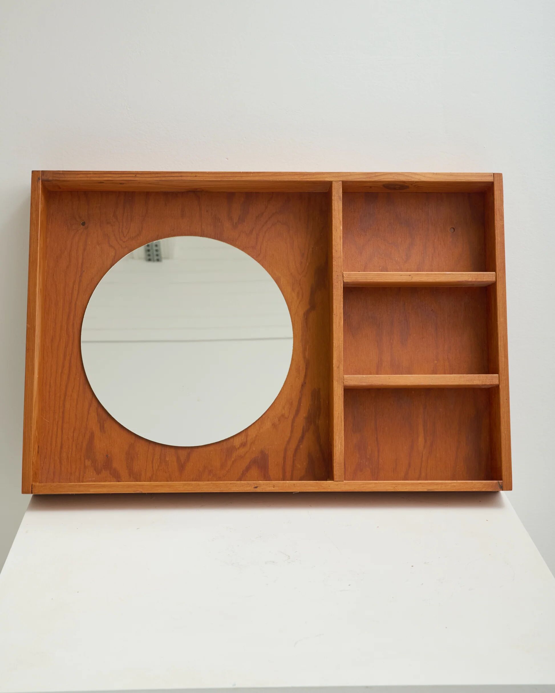 Round mirror with wooden frame, 1960s