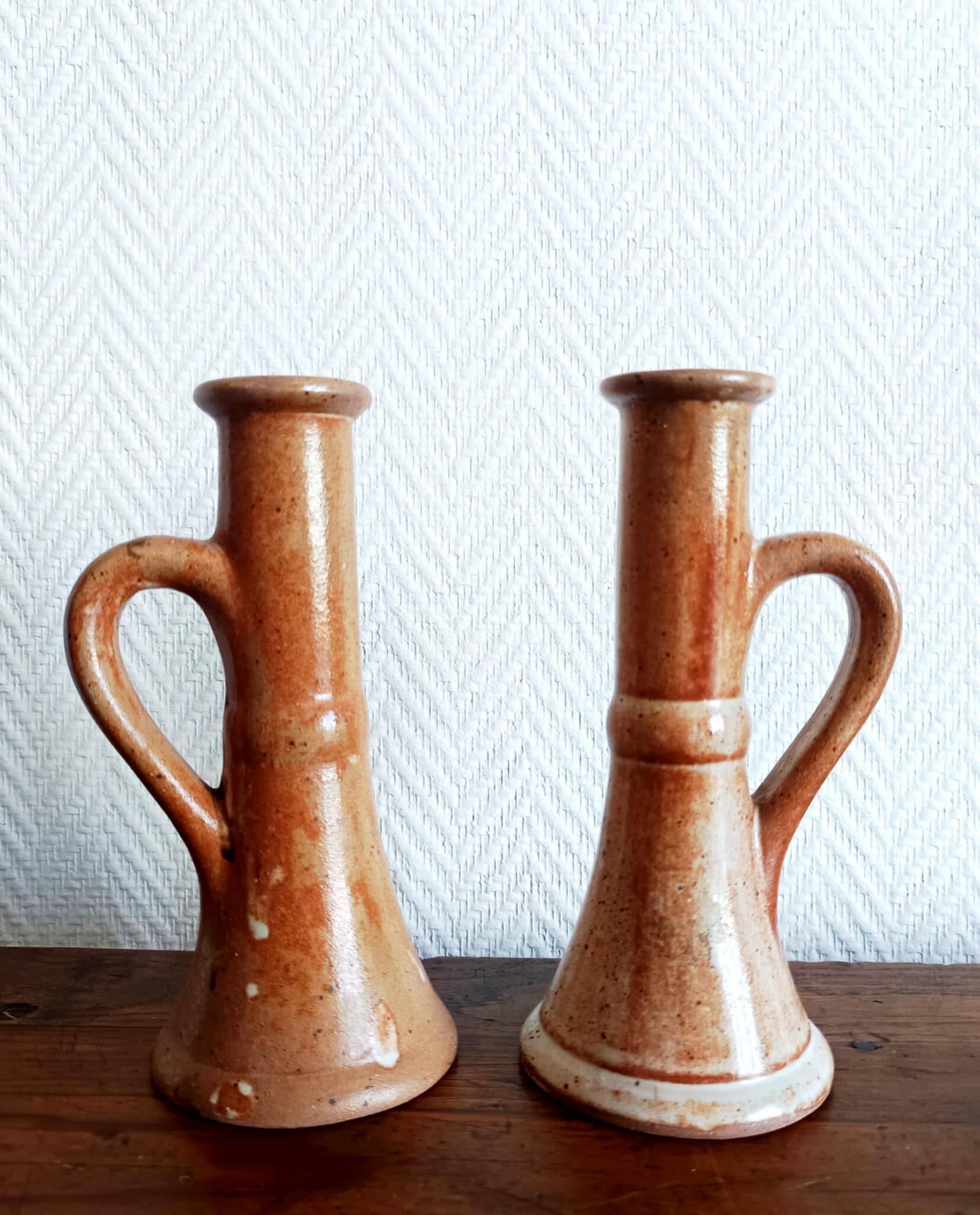 Paire de bougeoirs en grès vintage