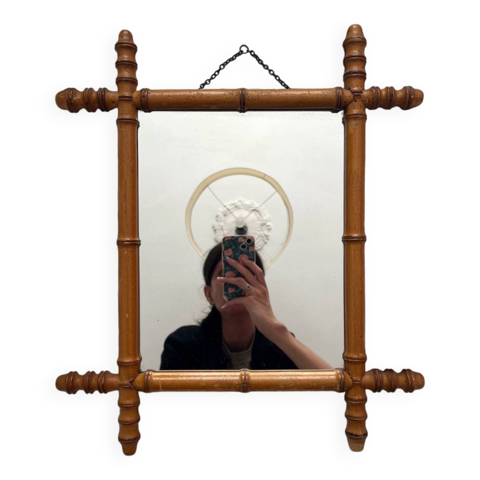 Antique bamboo-style wooden mirror