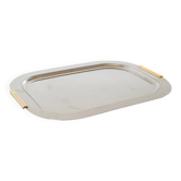 Rectangular stainless steel tray, golden brass handles, design, 1980.