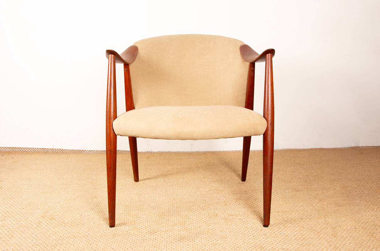 2 Scandinavian armchairs in teak and fabric, new Tyrol model, Gerhard Berg.