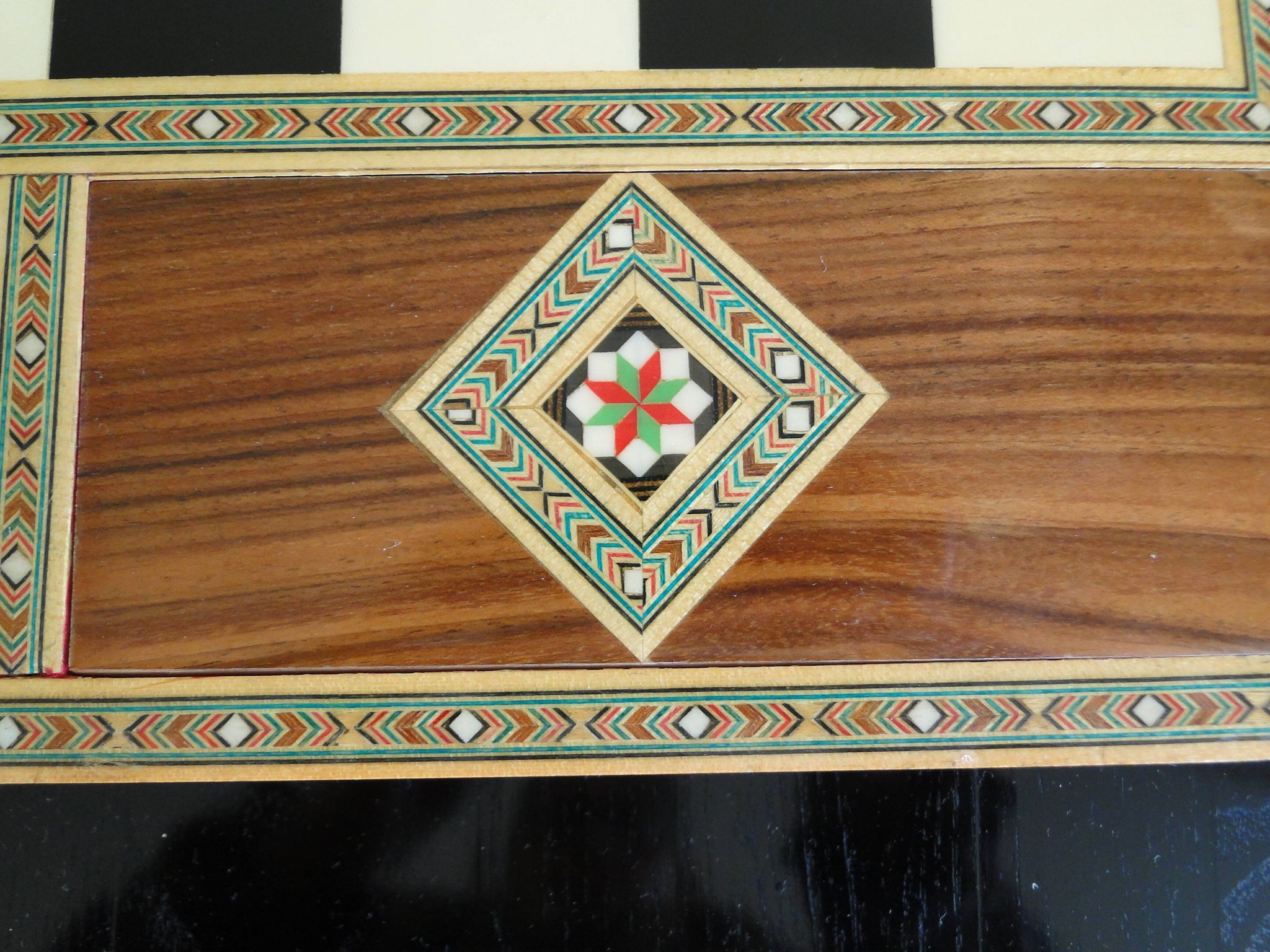 Vintage syrian chess board box wooden mosaic inlaid marquetry