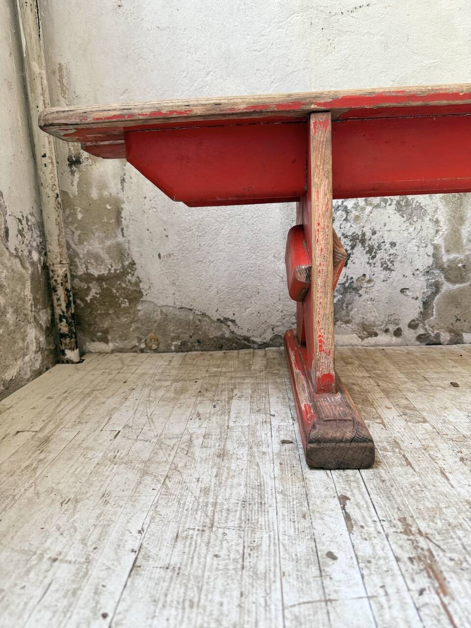 1950s oak bench with red patina, 2m