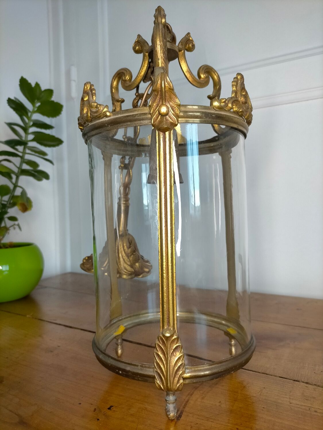 Old lantern glass and metal suspension