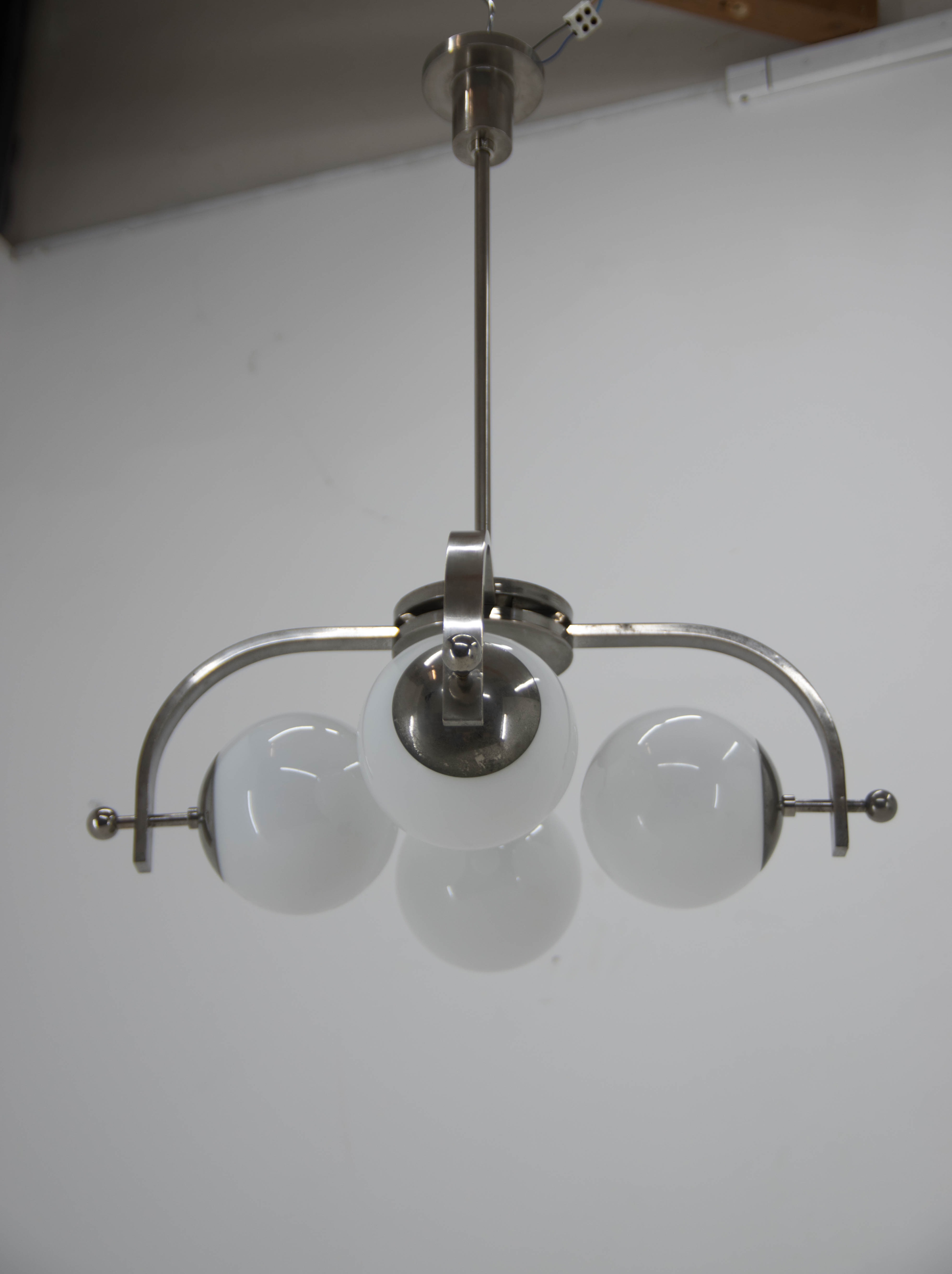 Bauhaus nickel-plated chandelier, 1930s