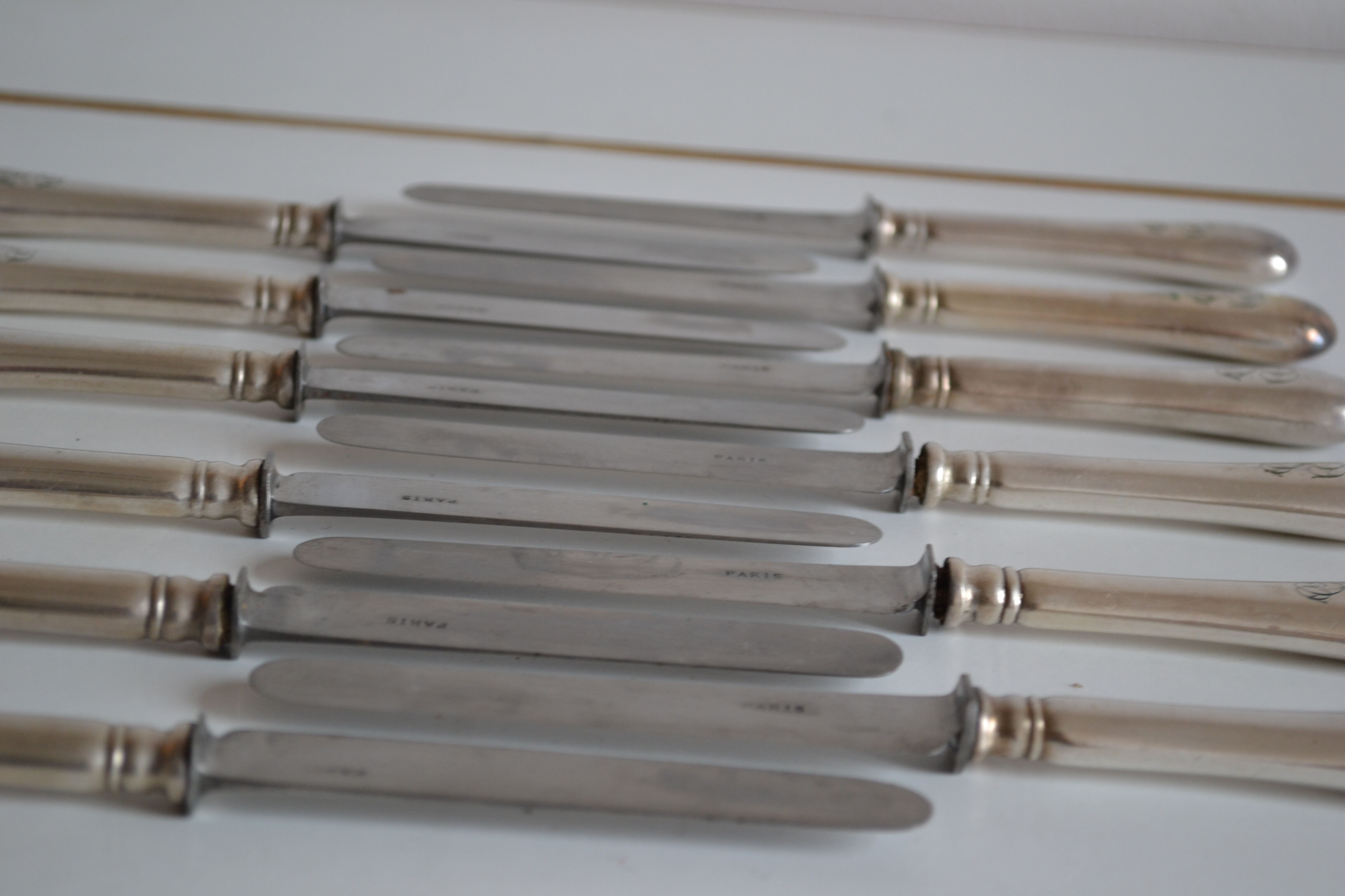 12 dessert knives old metal silver monogram