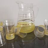 Old pitcher with its 8 yellow granite glasses with gold edging vintage 50's
