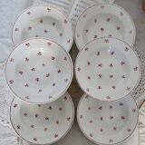 6 old Belgian earthenware Nimy flat plates with red pattern