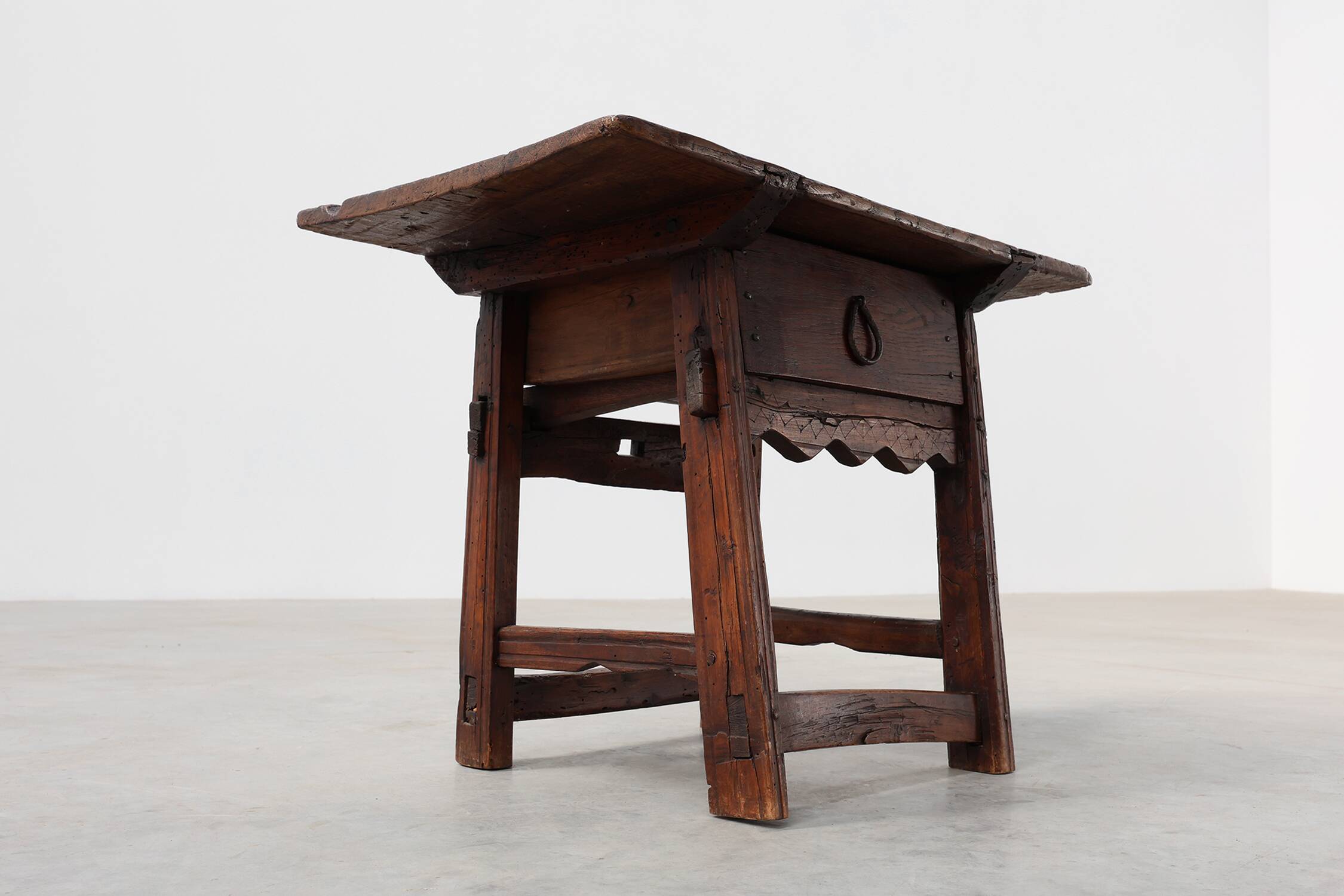 17th Century Spanish Oak Side Table with Drawer in Wabi Sabi Style