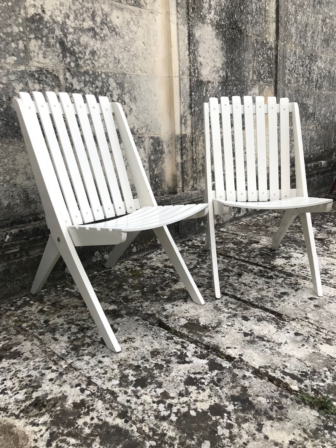 Pair of vintage folding “scissor” armchairs 1950
