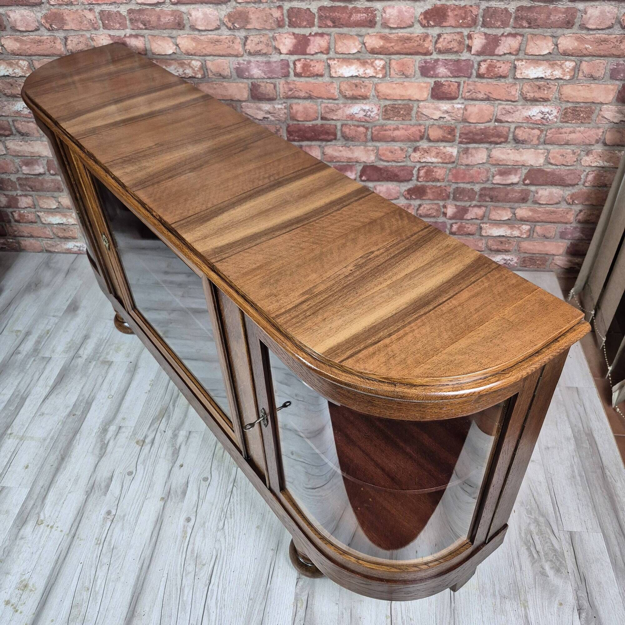Restored Art Deco Low Display Cabinet TV Console Curved Glass 1930s