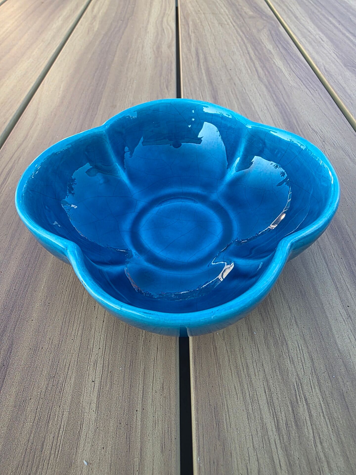 Turquoise crackled earthenware pocket bowl from Charolles