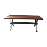 Table year 70 wooden top and chrome foot