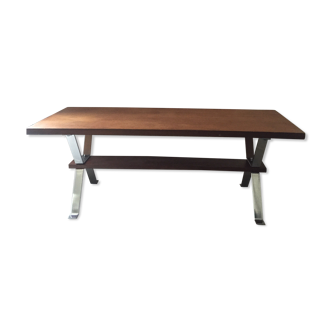 Table année 70 plateau bois et pied chromé