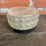 Vintage Black Metal Support + Moulded Glass Ceiling Light Fixture