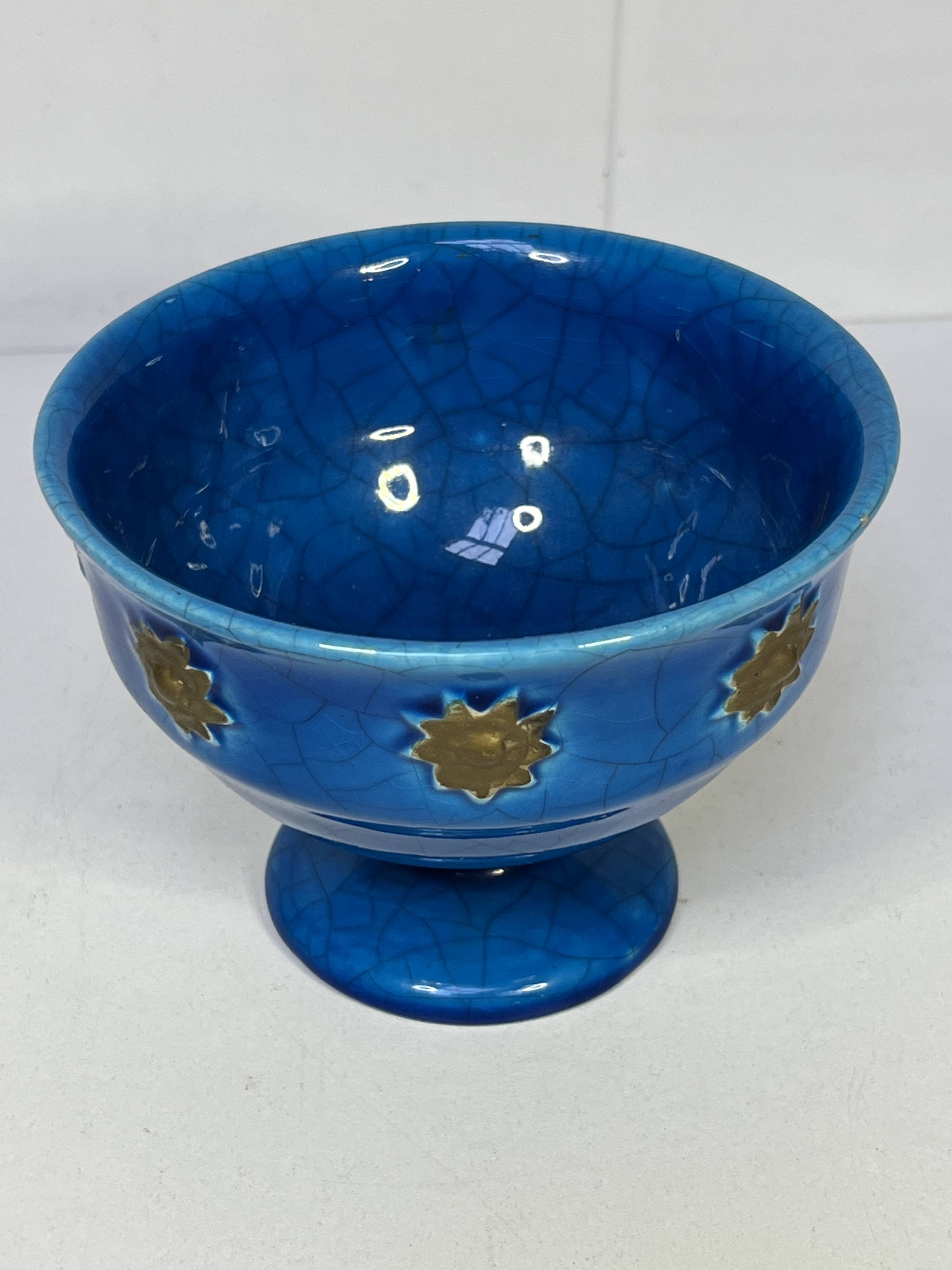 coupe en céramique craquelée bleu italy design XXème