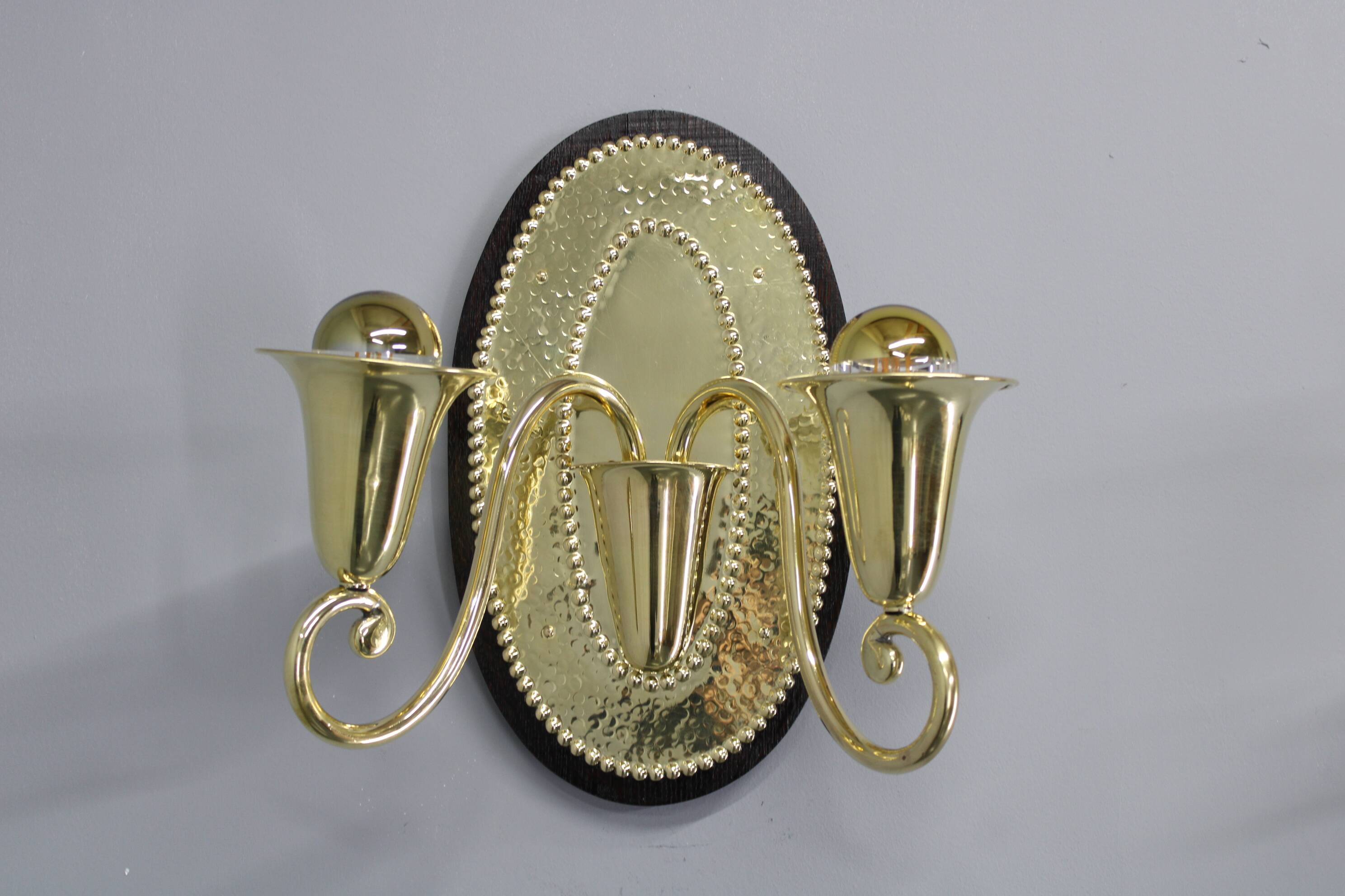 Art Nouveau brass wall sconces Hoffmann style, 1920s