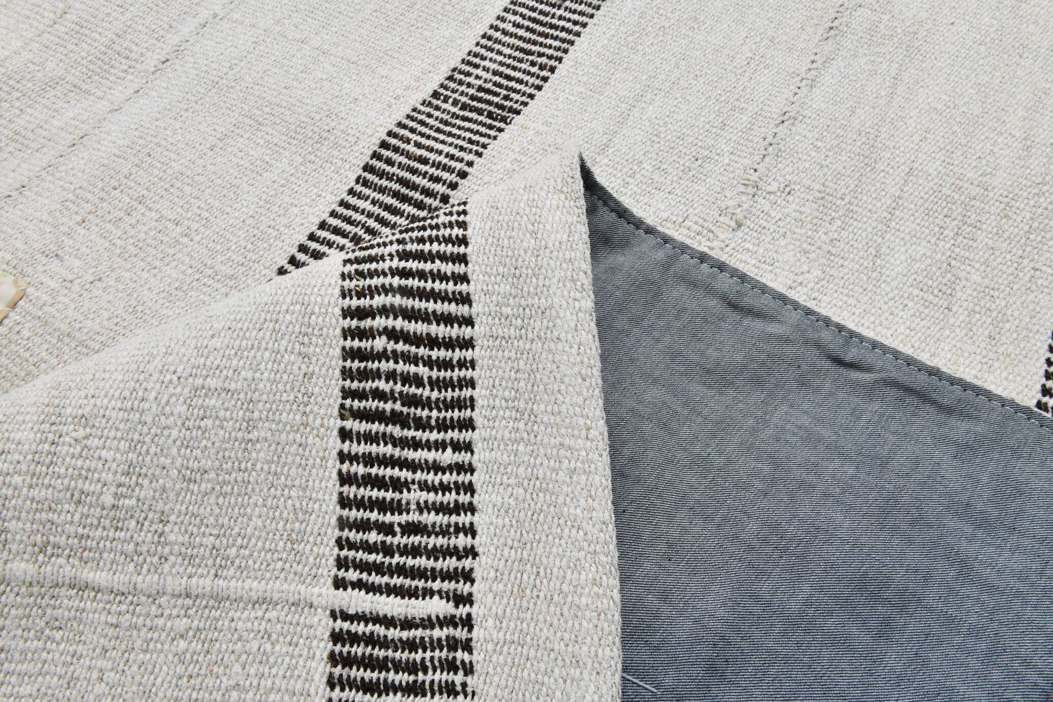 6x6 Square White & Black Vintage Kilim Rug, 187x195Cm