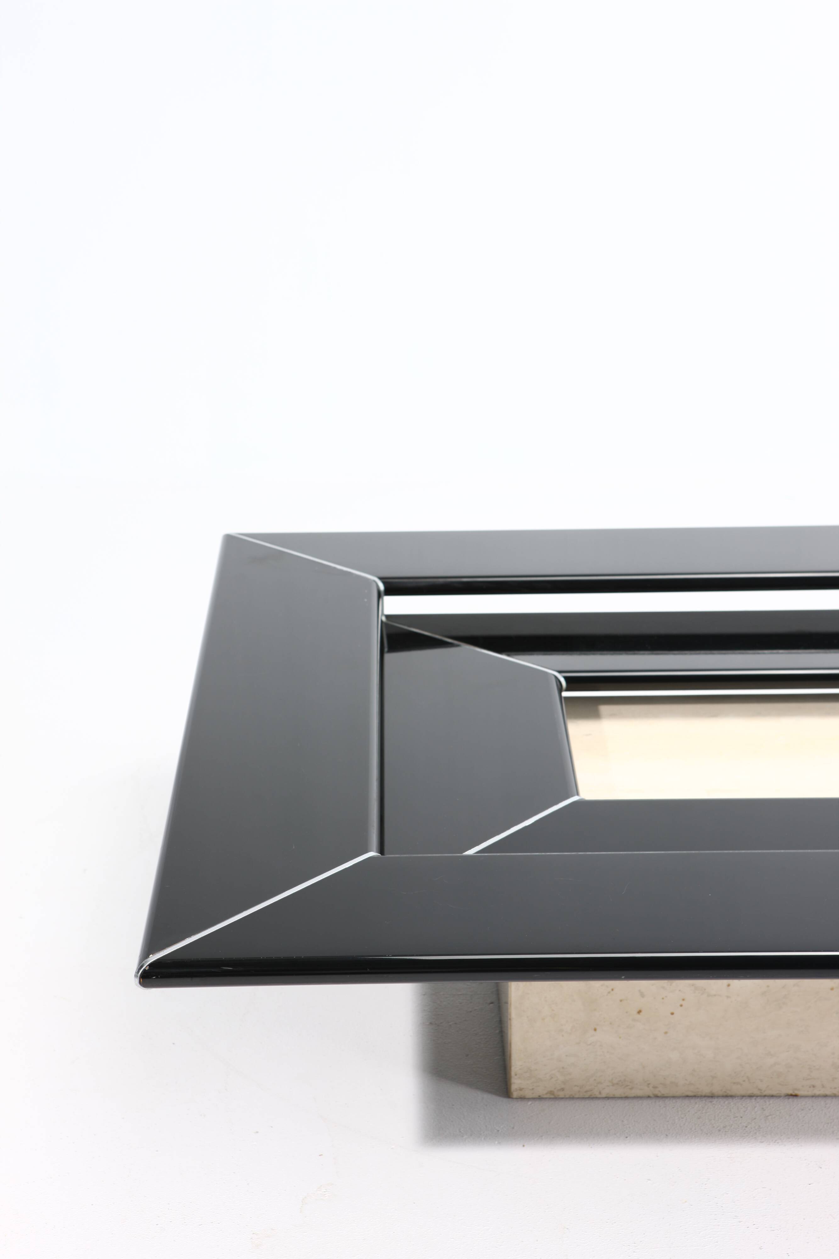 Re Quadro Coffee Table in Travertine and Lacquered Wood by Paolo Piva