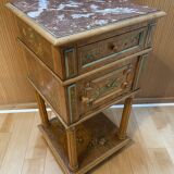 Late 19th century bedside table in painted maple burl, marble top