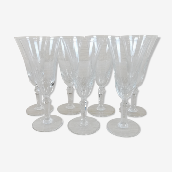 7 champagne flutes fine engraved glass