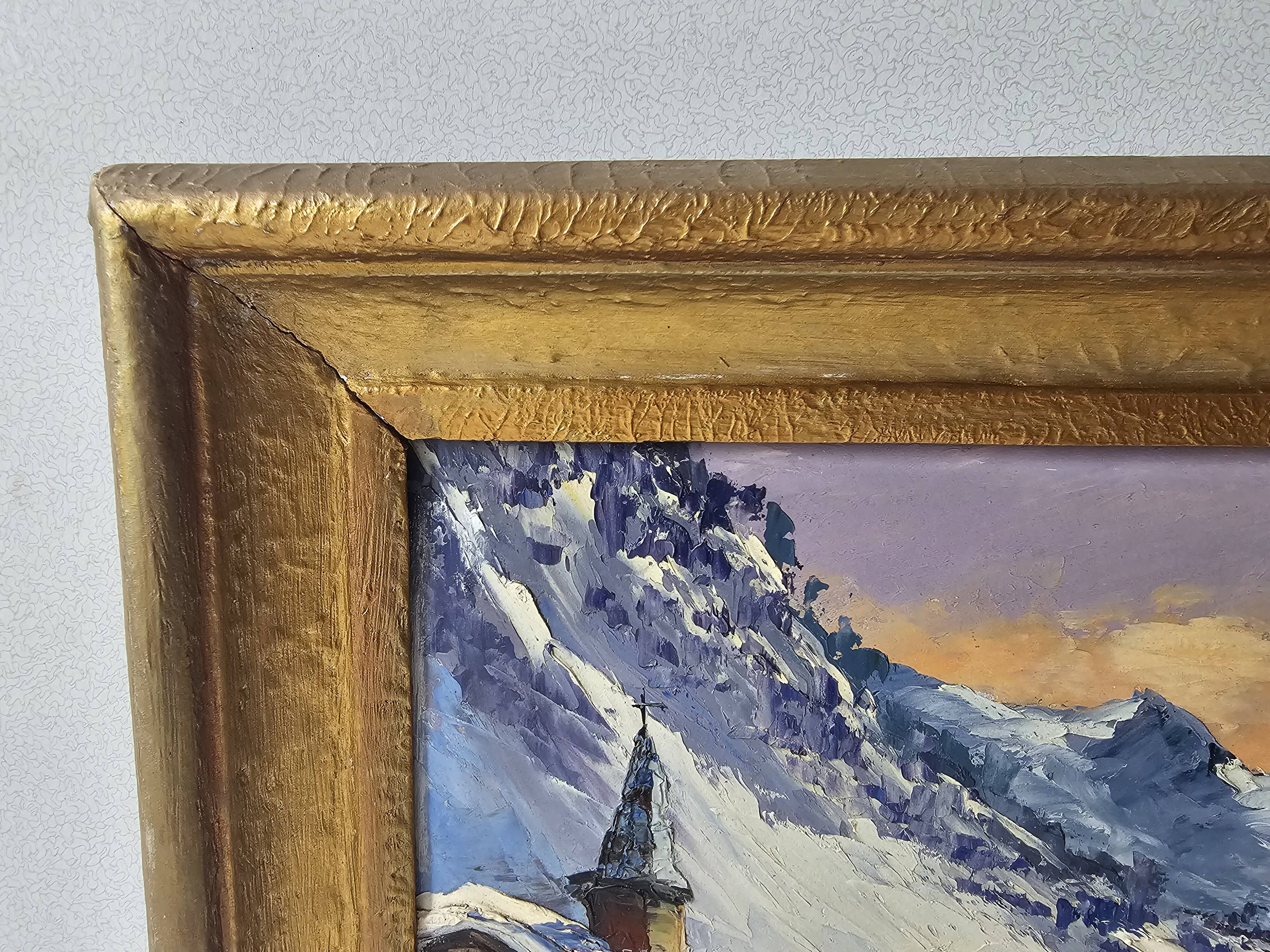 Oil painting on panel Village du Tour / Le Tour (Chamonix) Signed M Mart