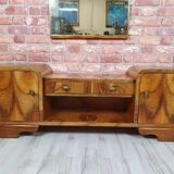 Renovated art deco dressing table with mirror, light walnut