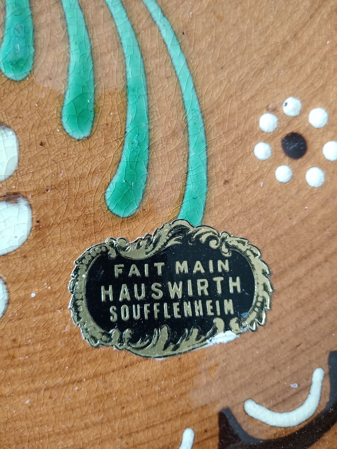 Handmade enameled dish hauswirth soufflenheim