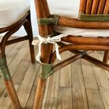 Set of 3 rattan / bamboo chairs with cushions years 1960-1970