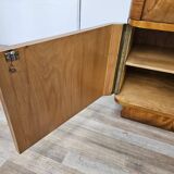 Art Decò bedside tables in blond walnut with drawer and shelf