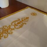 6 serviettes de table brodées blanches et camel 47 x 45