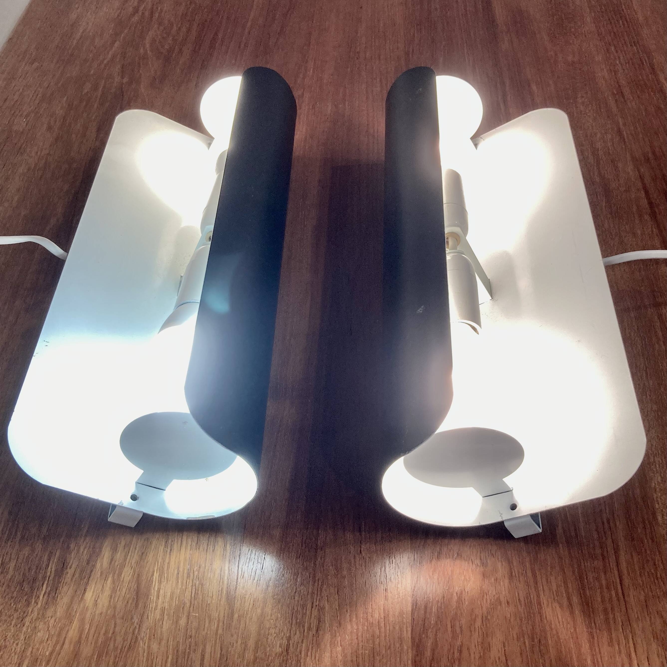 Pair of large scandinavian design steel wall lights 1970.