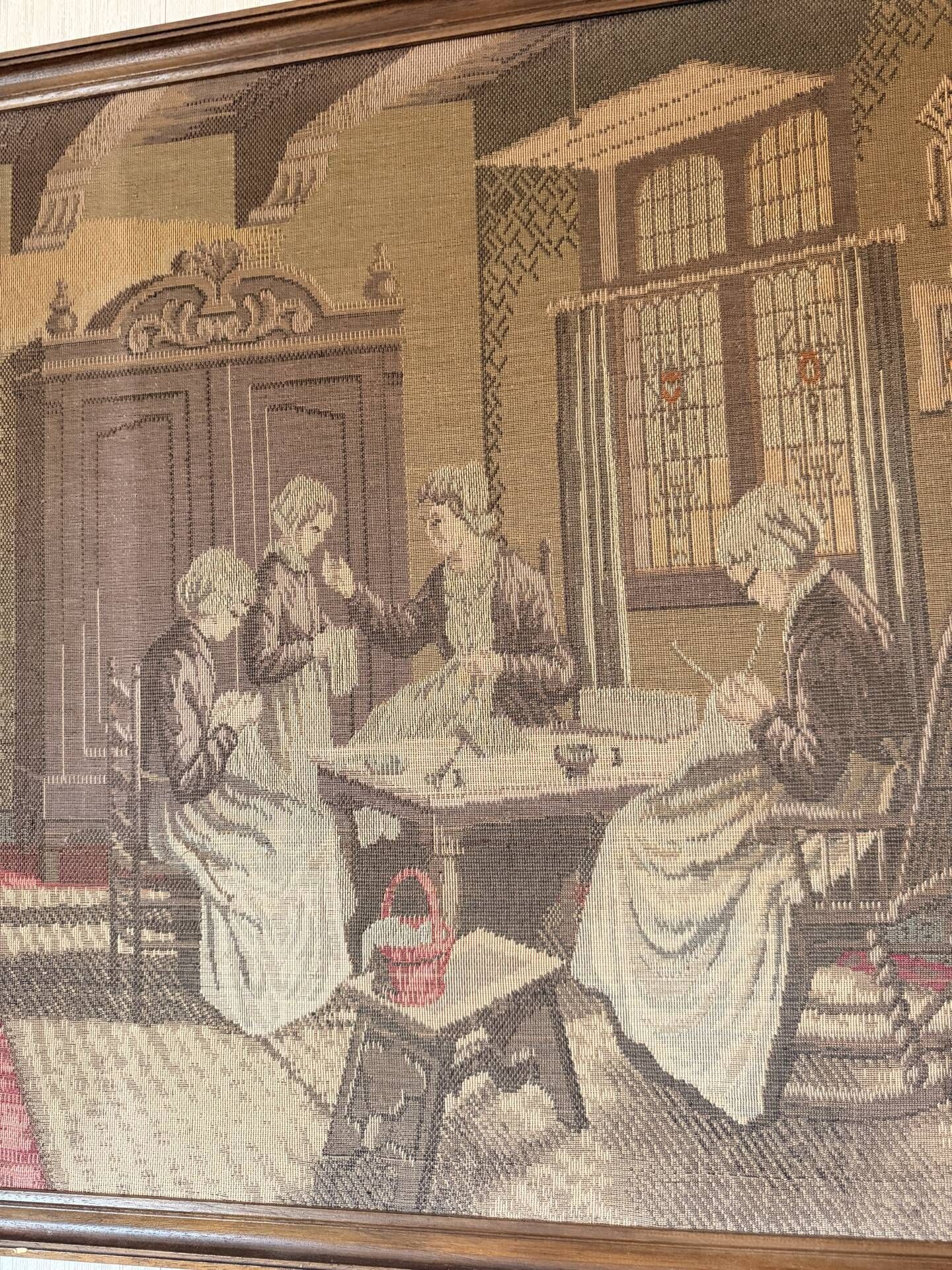 Large framed wall tapestry – Antique interior scene