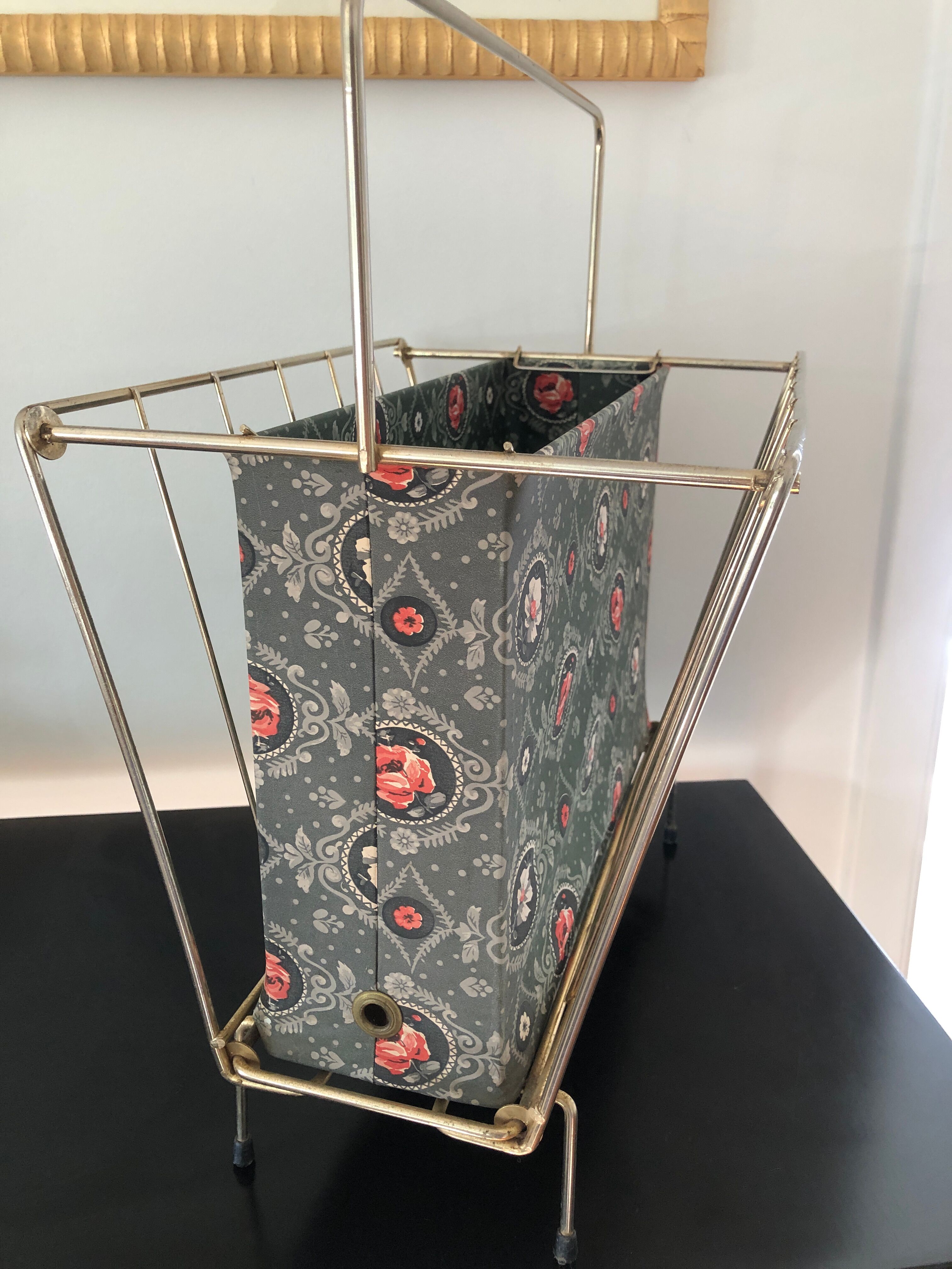 Metal magazine door and vintage oilcloth