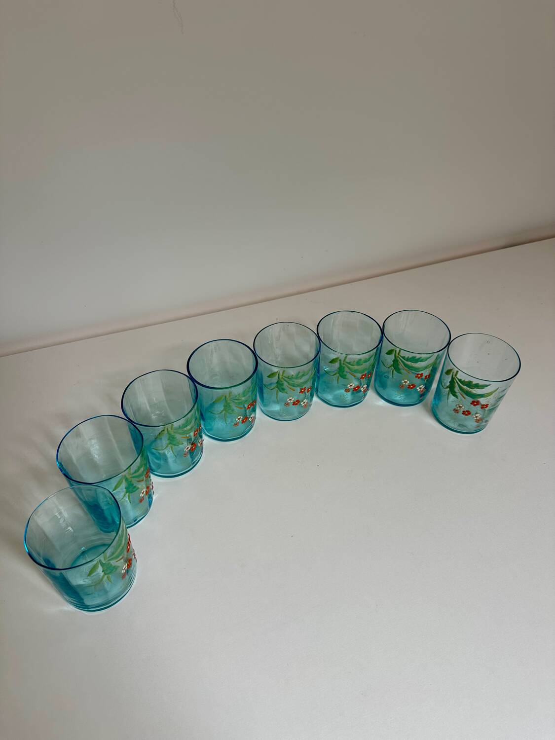8 verres à eau bleu émaillé, Legras 1920