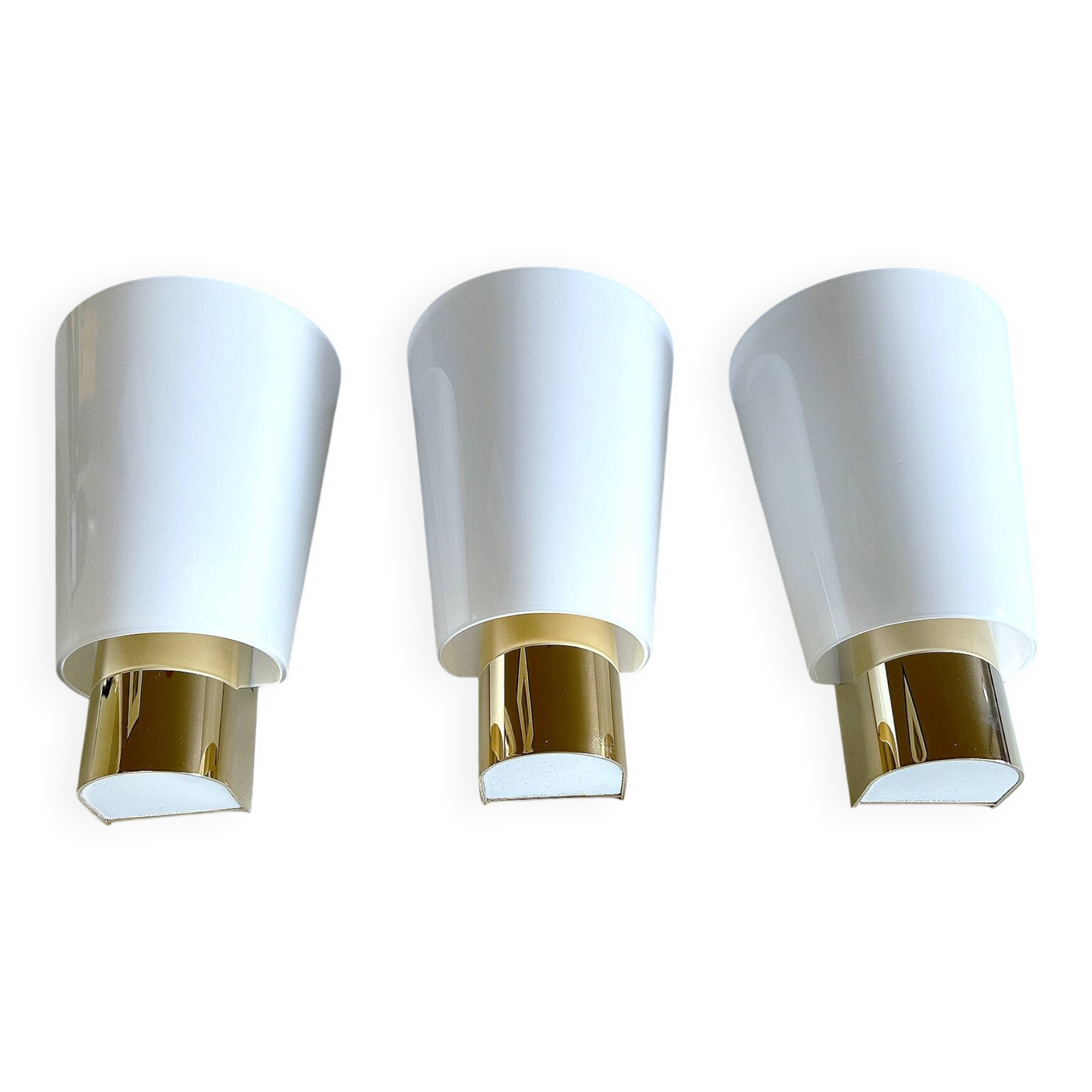 Set of 3 Vintage Limburg Wall Lights Gilded with fine gold, Glass