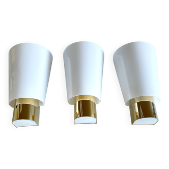 Set of 3 Vintage Limburg Wall Lights Gilded with fine gold, Glass