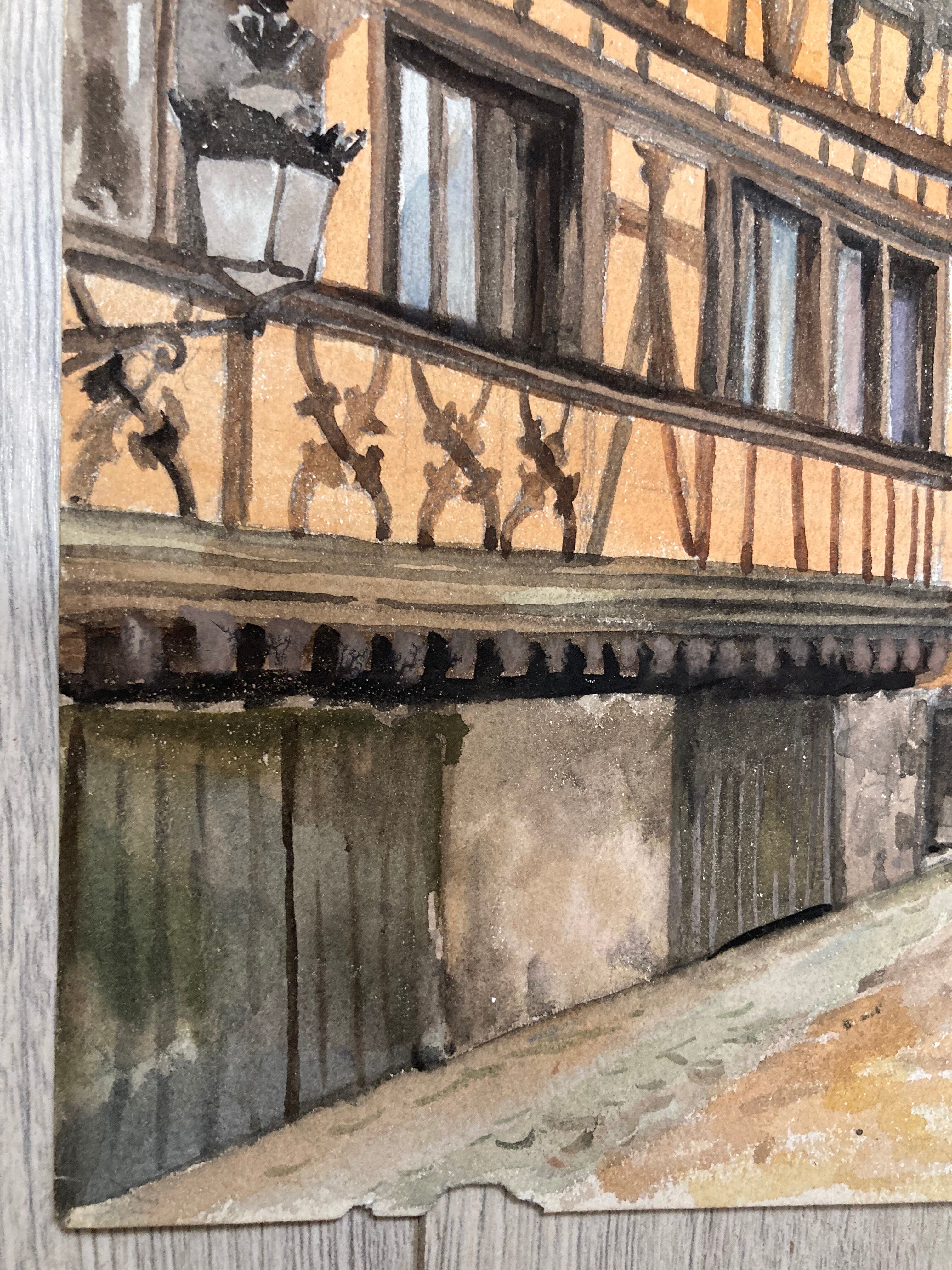 Watercolor vintage village view