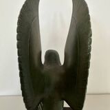 Pair of eagle bookends in green patina regula with rosewood base