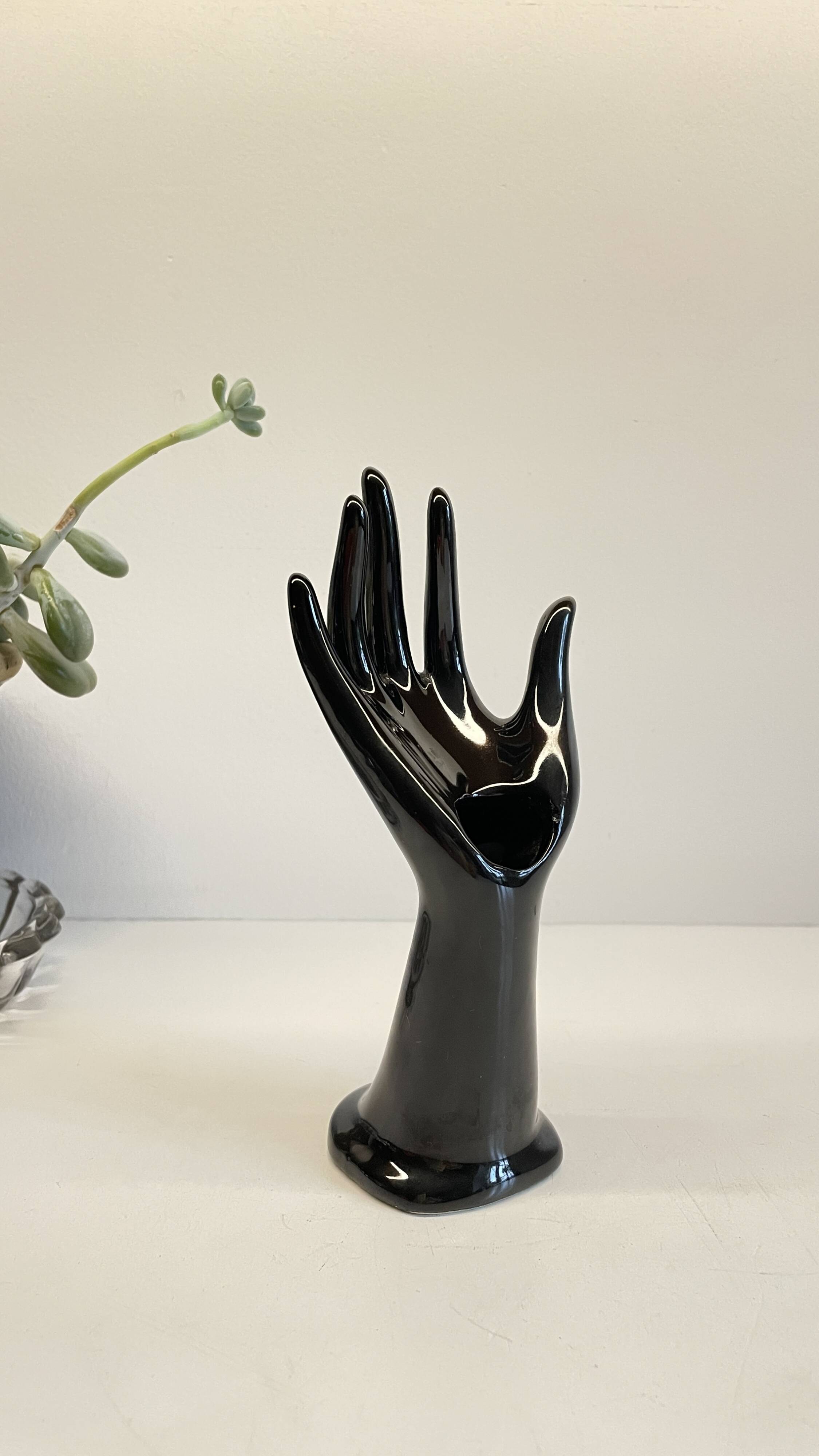 Handmade vintage black ceramic ring sizer vase