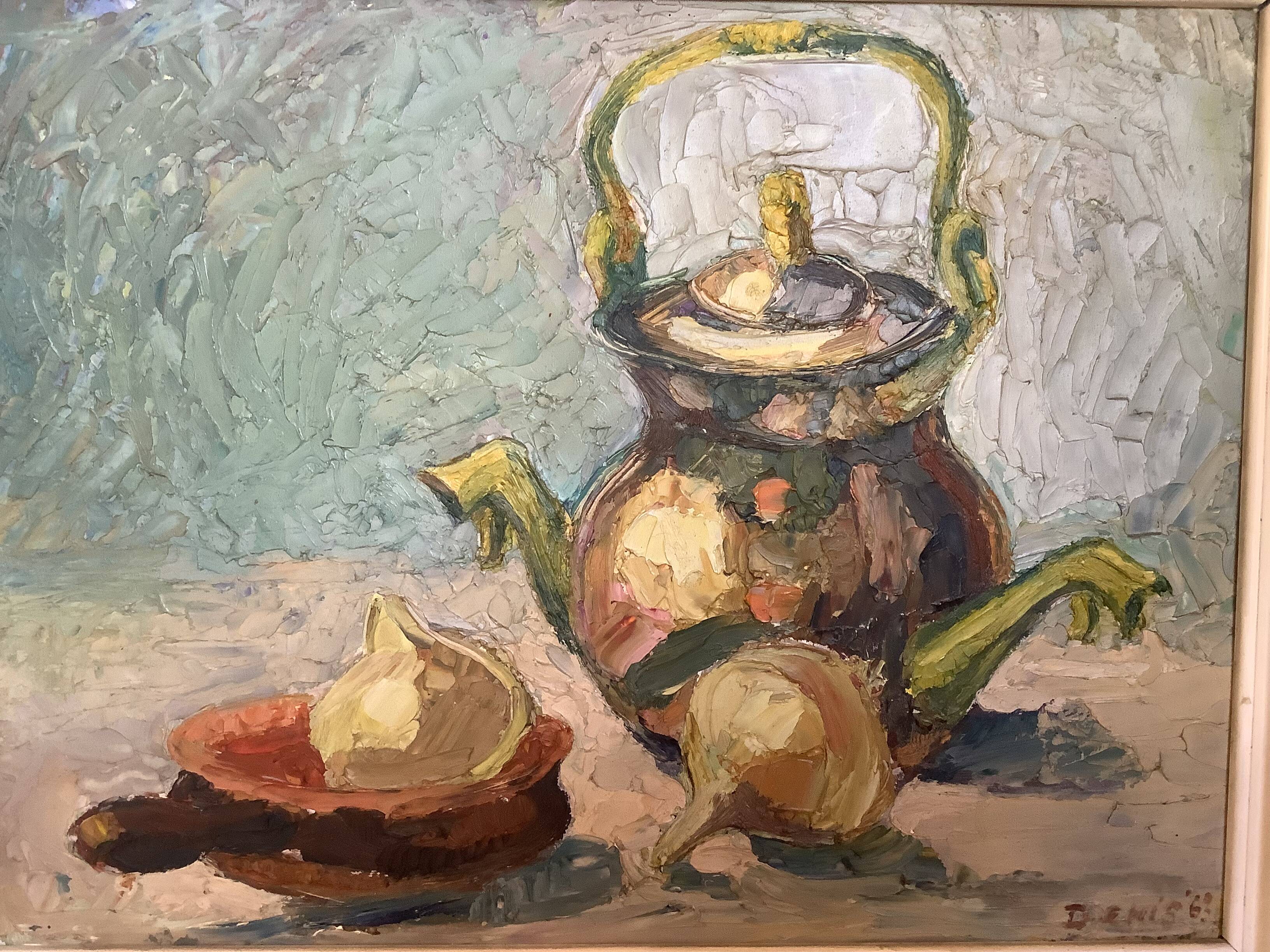 Still life with knife on cardboard signed
