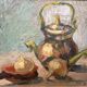 Still life with knife on cardboard signed