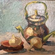 Tableau nature morte au couteau sur carton signé