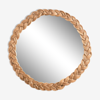 Miroir rond en osier, années 50, 20.5 cm