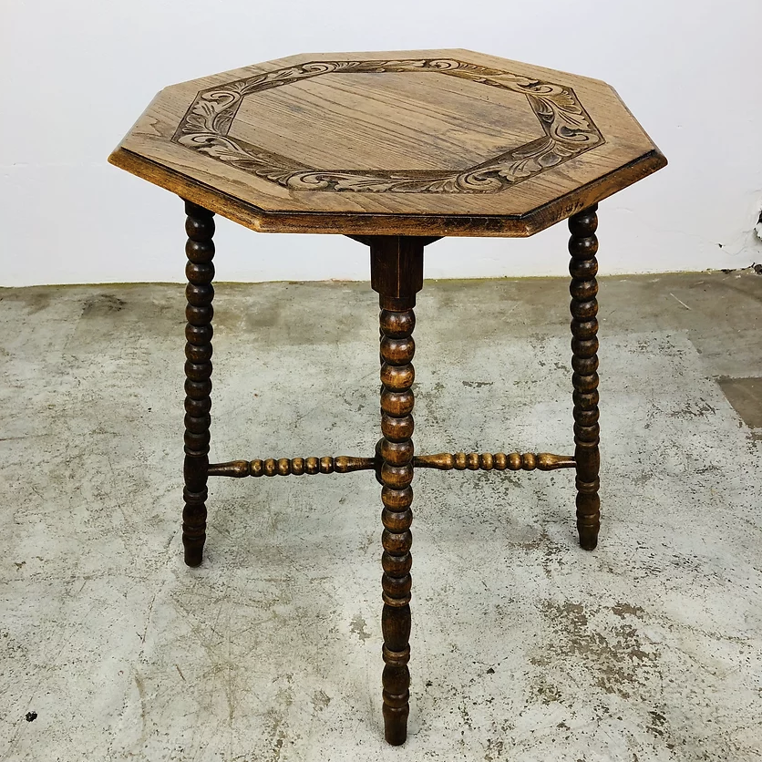 Antique wood carving table with 8 sides