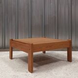 Table basse carré en pin, design vintage